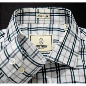 TODD SNYDER Men’s 100s 2 Ply Plaid Button Front Dress Shirt Sz 18 34/35 NEW